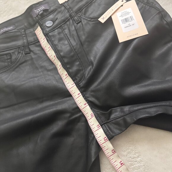 NYDJ Marilyn Straight Black Coated Lift Tuck Womens leather Pants Size 12 new - Picture 9 of 16